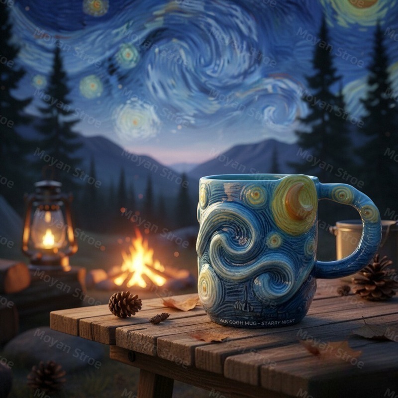Coffee Tea Van - The Starry Night 3D Embossed Resin