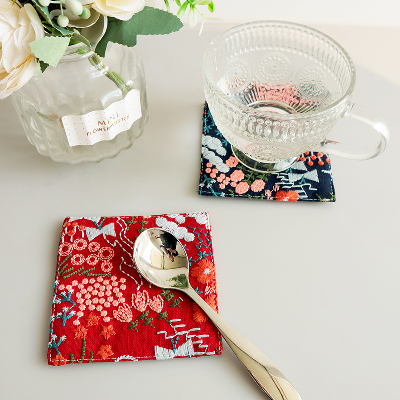 New Cotton Hemp Cup Mat Embroi - Coffee Plus Tea 评论和价格