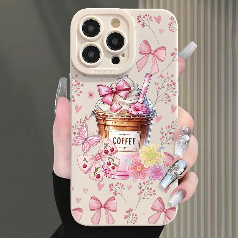 Pink Bow Coffee Pattern Milk T - Coffee Plus Tea 评论和价格