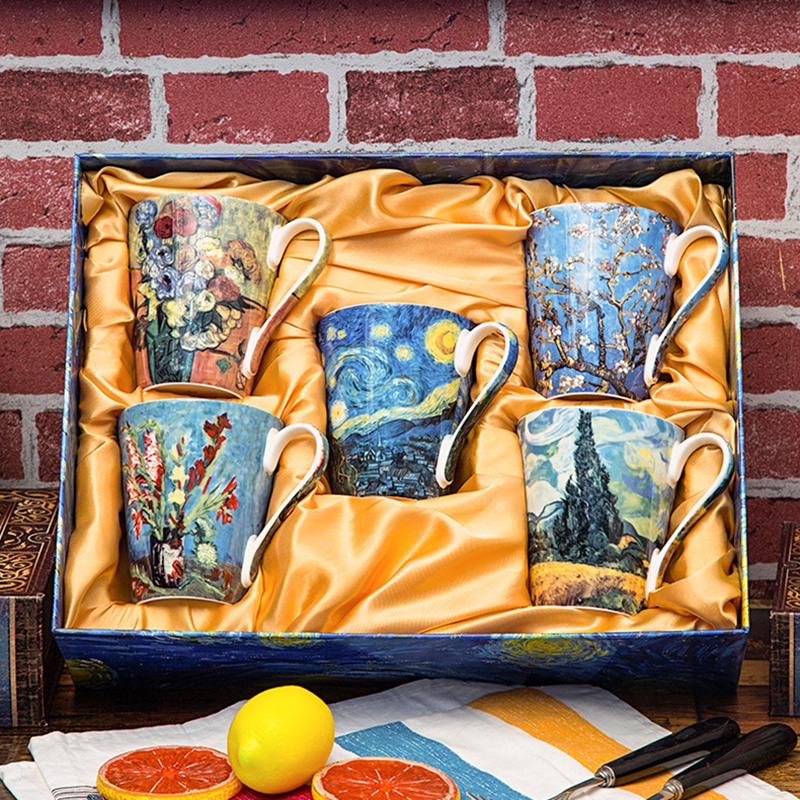5 Pcs Set Bone China Van Gogh  - Coffee Tea Van 评论和价格